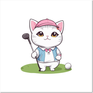 Cute Kitty Playing Golf Posters and Art